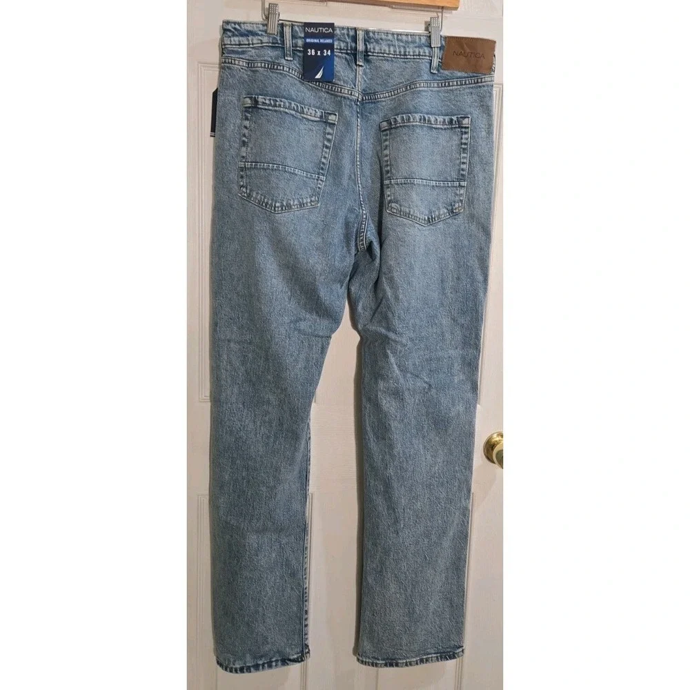Nautica Mens Jeans 36x34 Original Relaxed Light Acid Wash 5 Pocket NEW